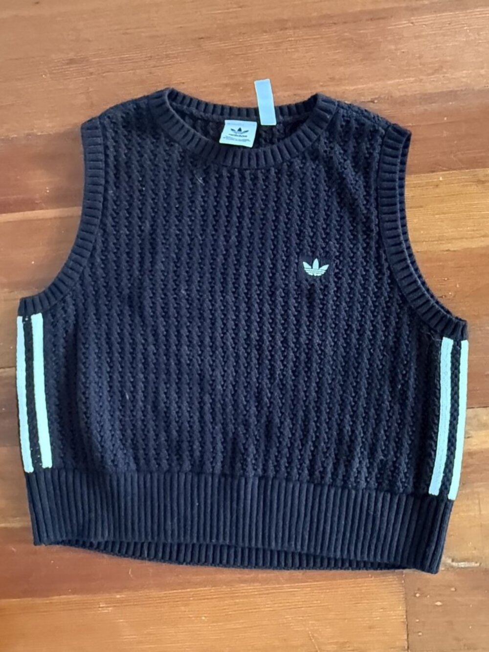 Adidas Originals Knit Sweater Vest Black Mint Stripe M